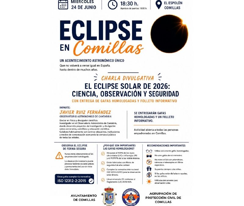 El Ayuntamiento de Comillas organiza una charla divulgativa para el próximo 24 de junio sobre el eclipse solar total
