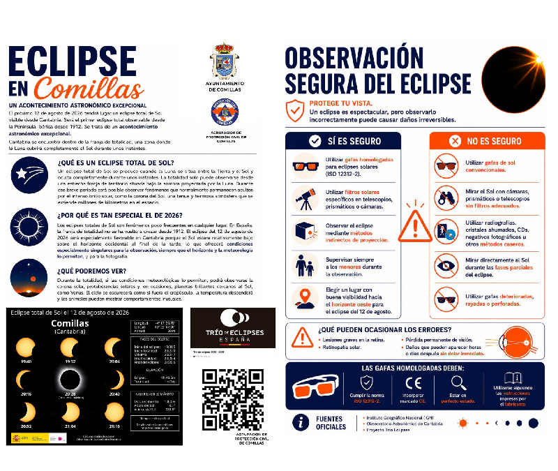 El Ayuntamiento de Comillas difunde las recomendaciones del Observatorio Astronómico de Cantabria para observar con seguridad el eclipse solar del 12 de agosto